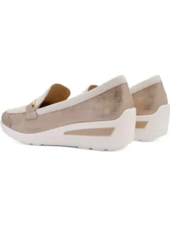 Ara Beige and Gold Wide Fit Comfort Loafer|125063005