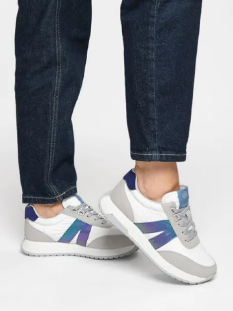 Ara White and Blue Wide Fit Trainer|122970207