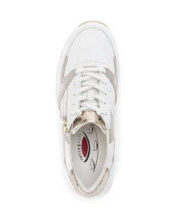 Rolling Soft White and Taupe Wedge Trainer|8695852