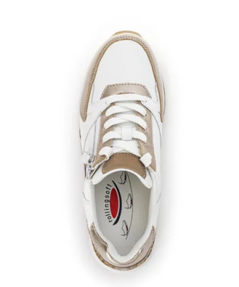 Rolling Soft White, Gold and Leo Print Trainer|8687853