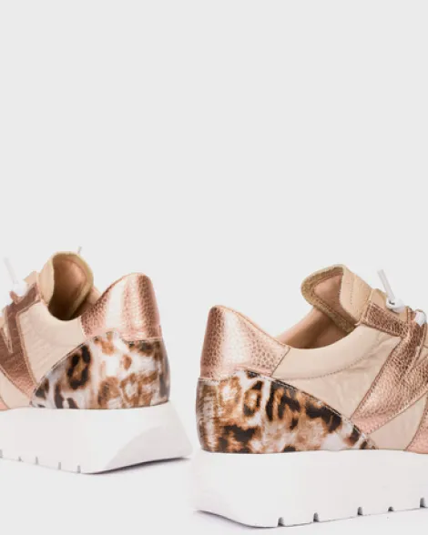 Wonders Beige and Leo Print Wedge Trainer|A24100B