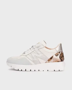Wonders White and Leo Print Wedge Trainer|A24100W